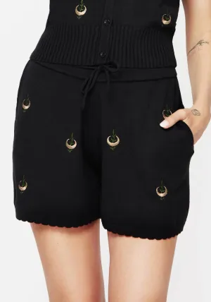 Sporty Edge Liana Moon Leaf Embroidered Knit Shorts