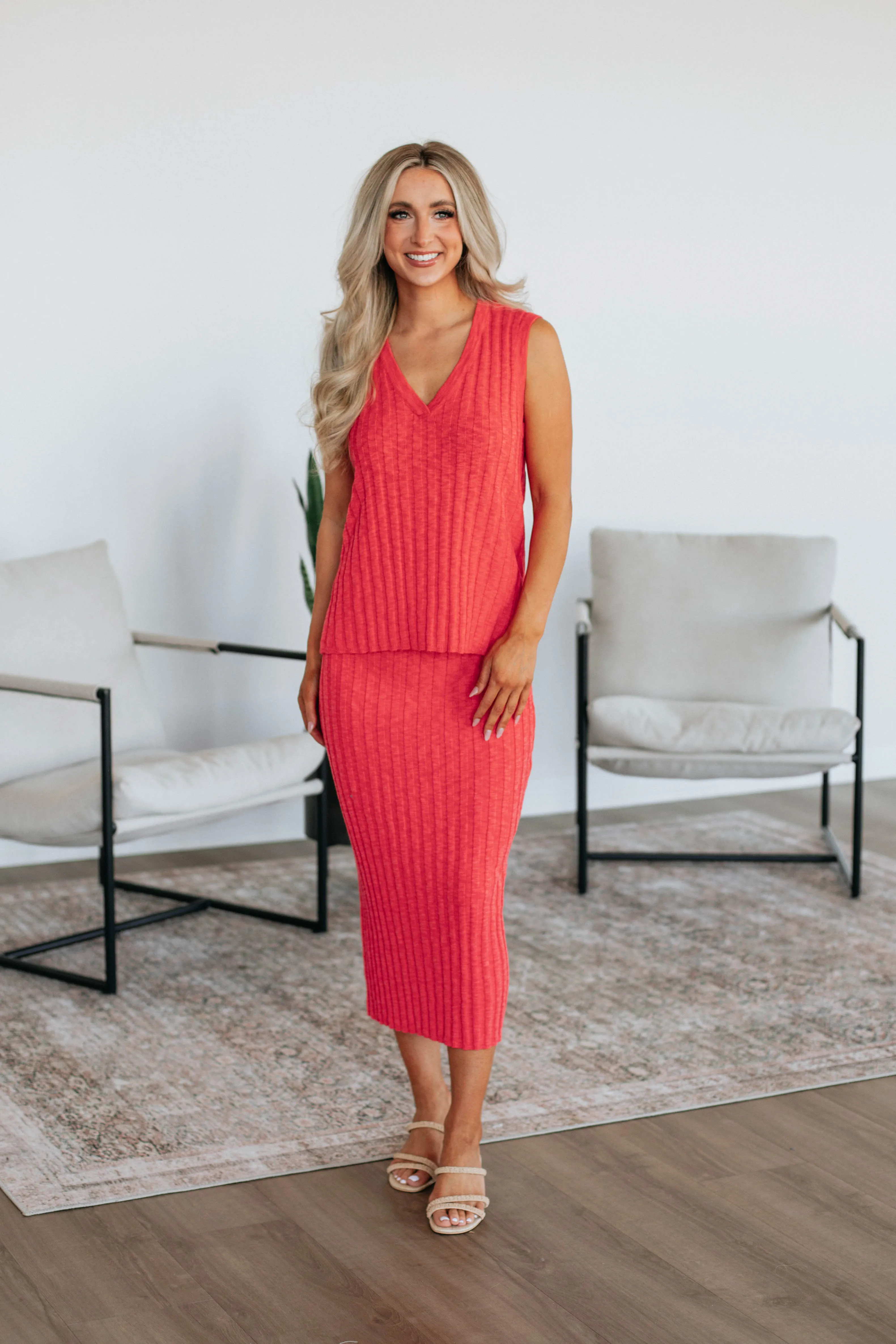 Cozy Layered Wear Snuggle Wear Andri Knit Skirt - Deep Coral