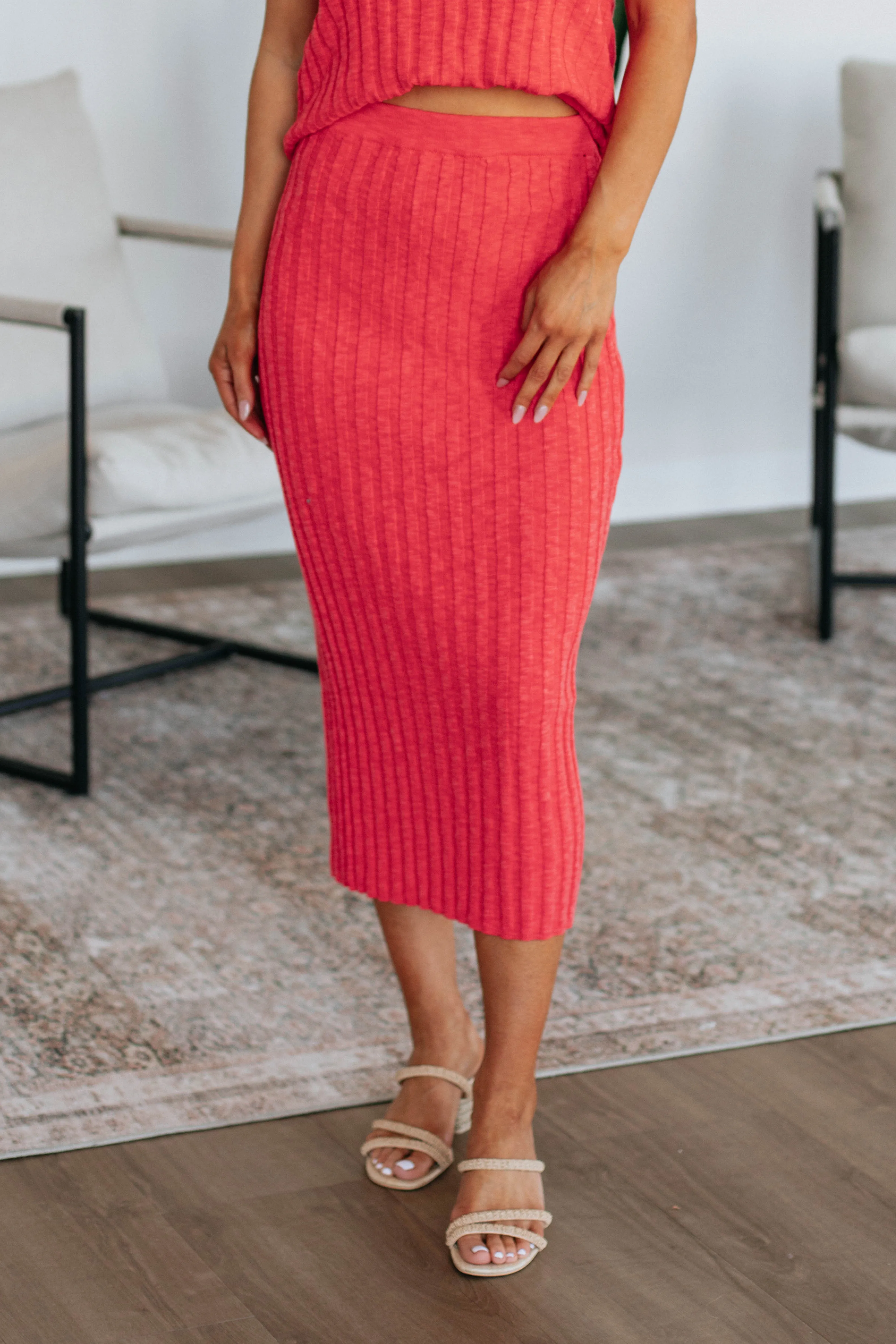 Wrinkle Resistant Snuggly Fit Andri Knit Skirt - Deep Coral