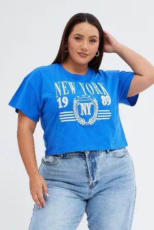 Blue Graphic T-shirt New York Crop Cotton Jersey weekday wear