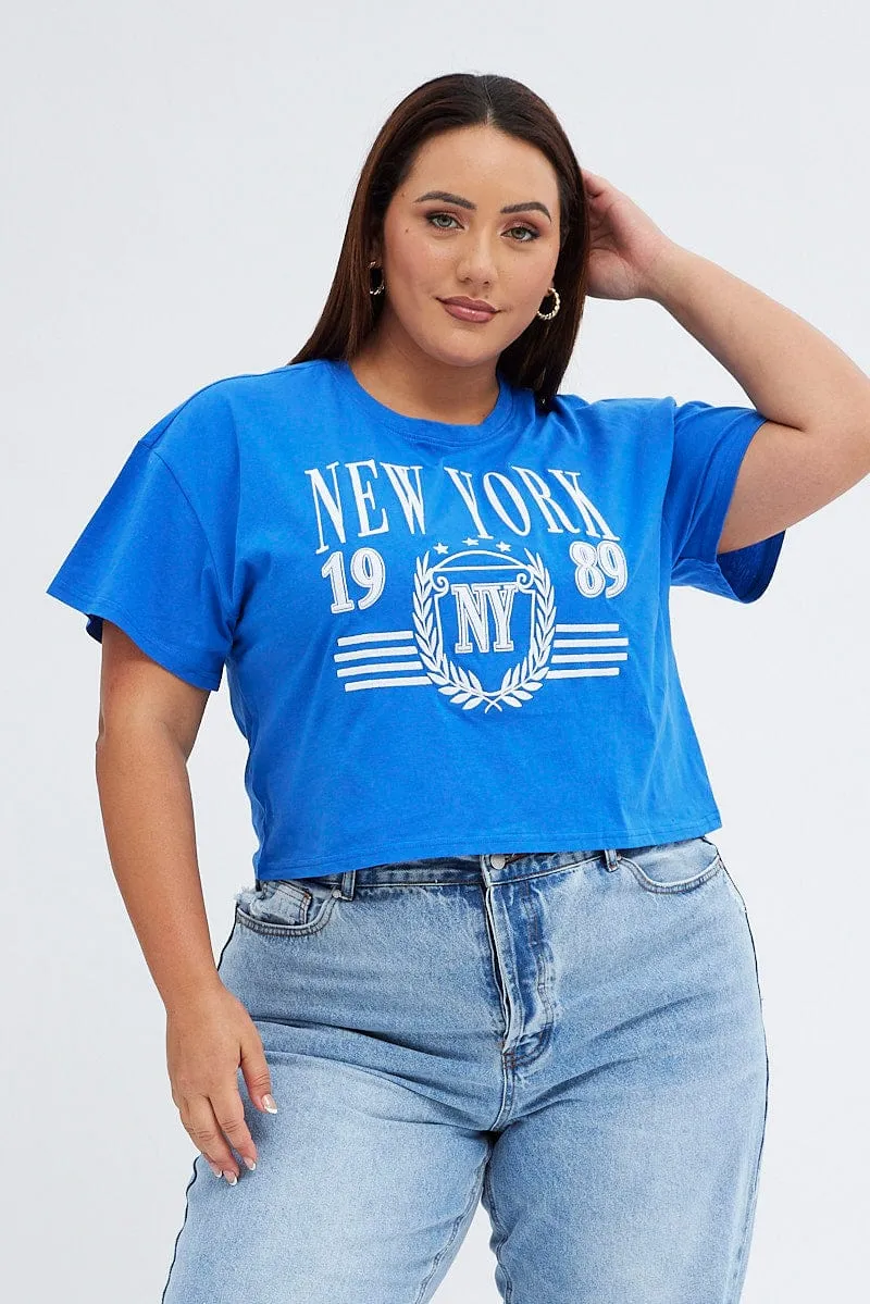 Blue Graphic T-shirt New York Crop Cotton Jersey weekday wear