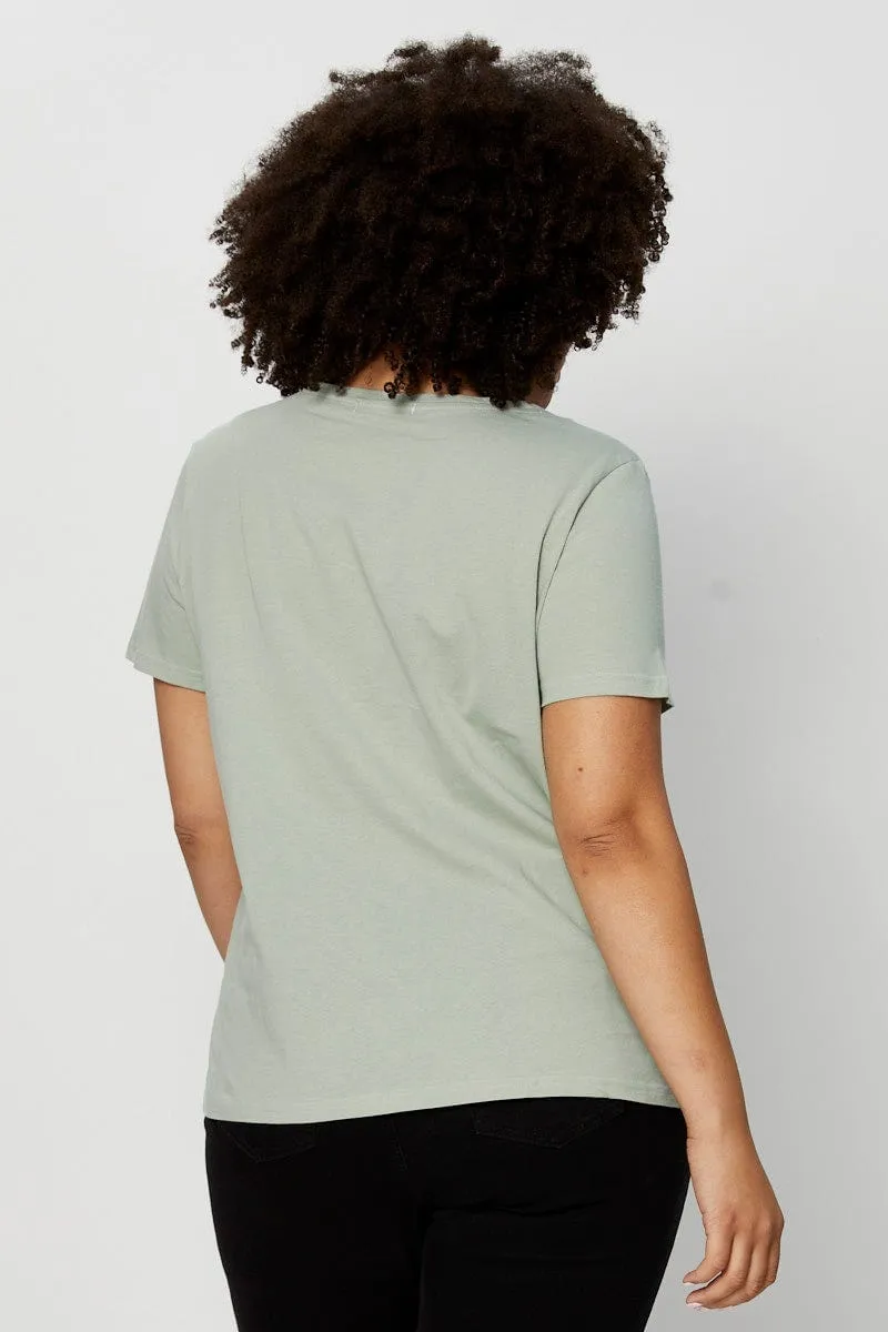 Cozy Apparel Chilly Style Green Graphic T-shirt Short Sleeve Cotton