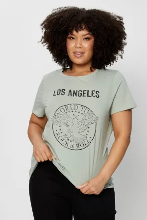 sports performance Green Graphic T-shirt Short Sleeve Cotton