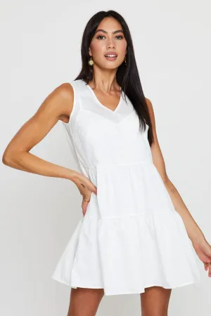 White A Line Dress Mini V Neck Glow Cool