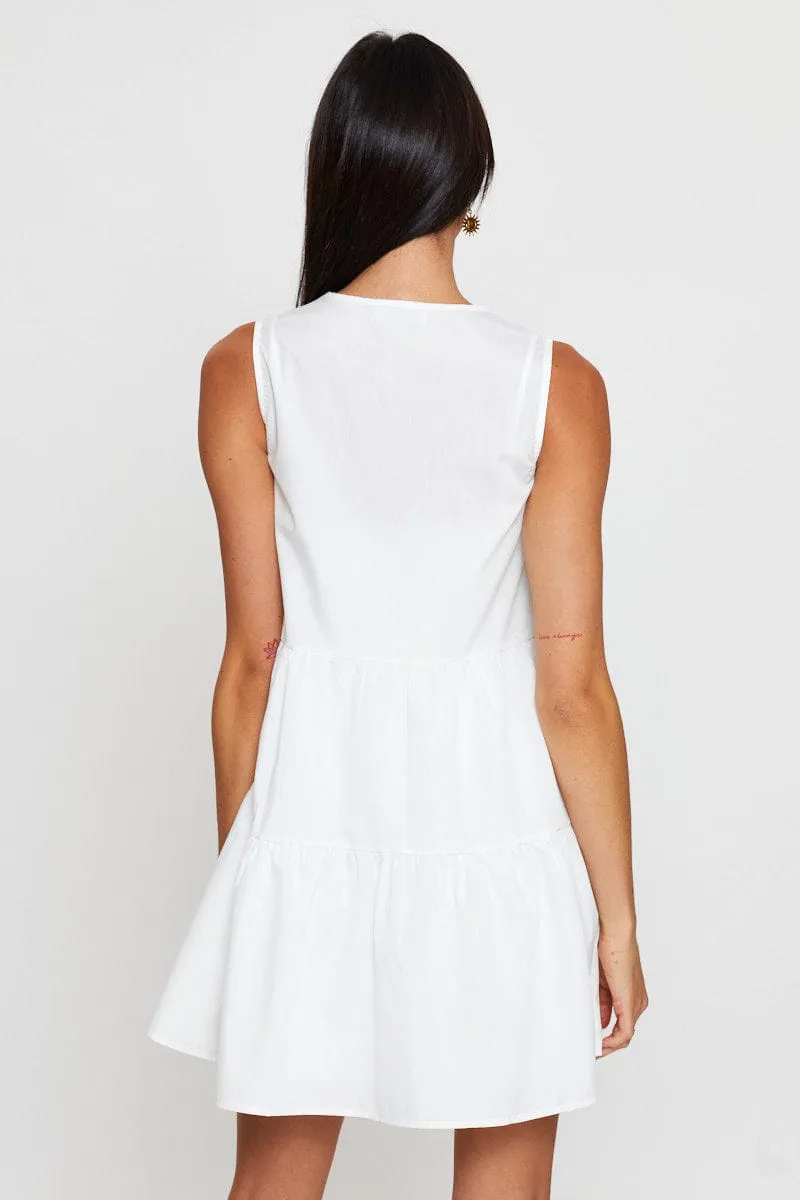 Easy-to-wear mini gown Stylish Fit White A Line Dress Mini V Neck