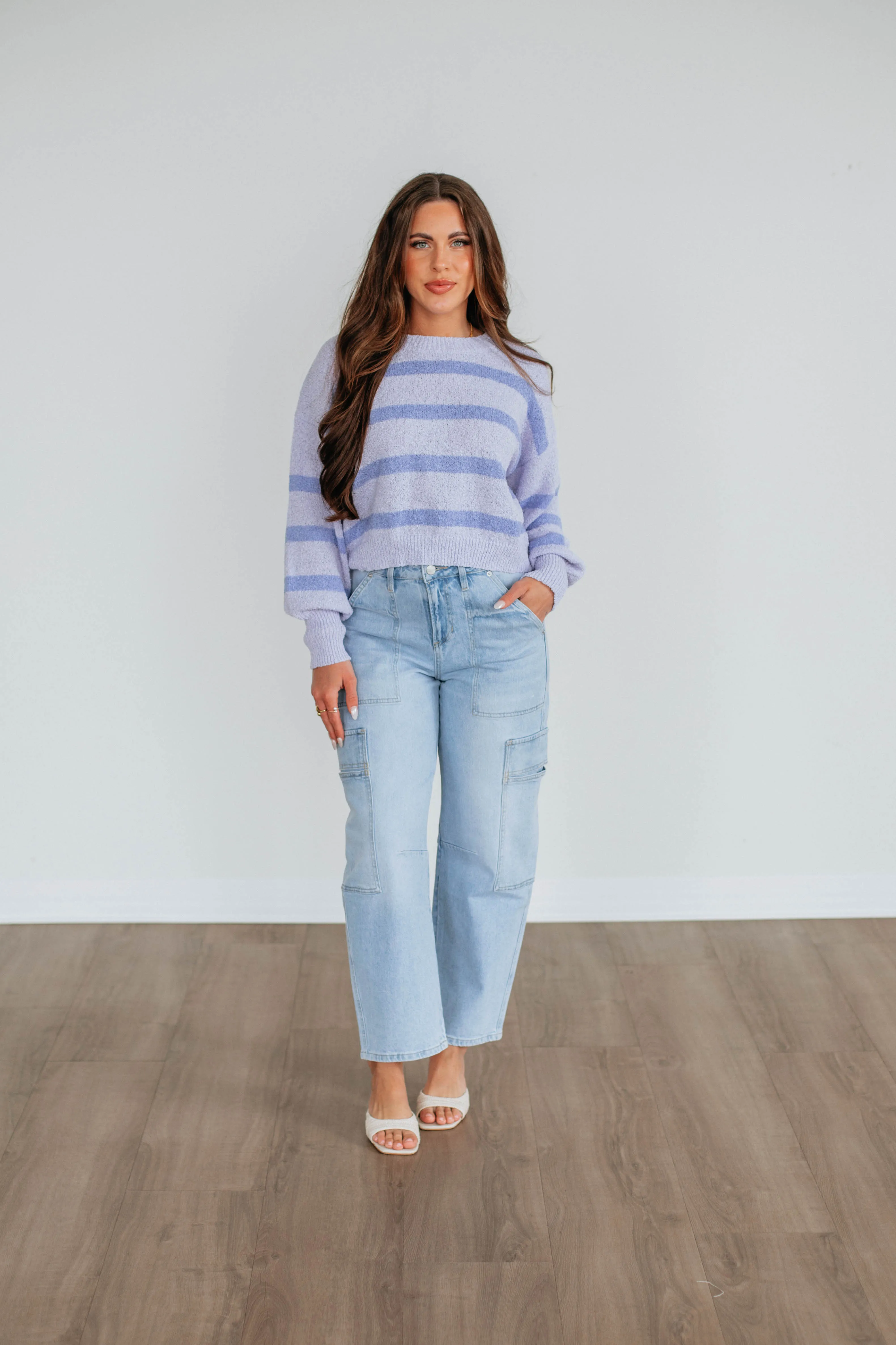 Aubriana Striped Sweater - Lavender Mix fuzzy texture
