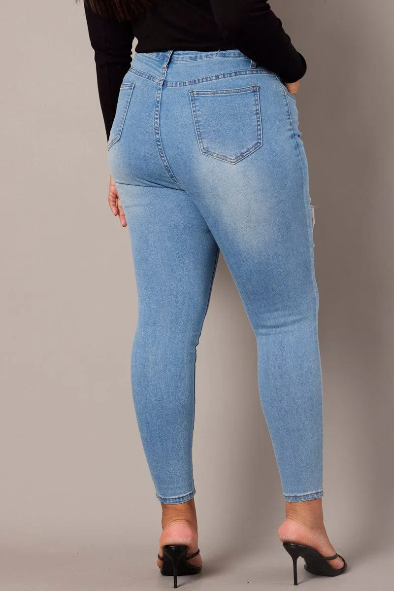 Layer Essential Denim Skinny Jeans High Rise Distressed