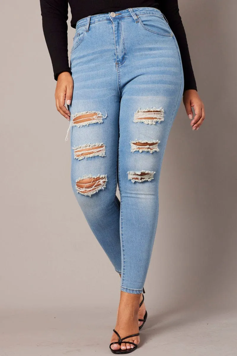 Casual Element Denim Skinny Jeans High Rise Distressed