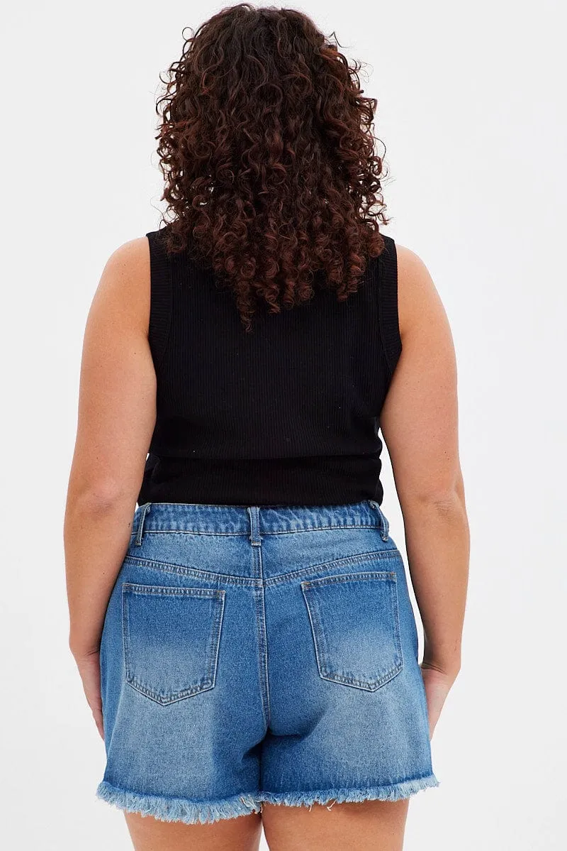 Casual Look Light Ease Blue Relaxed Denim Shorts High Rise