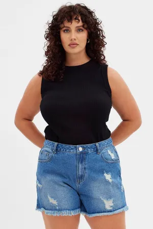 Commute Ease Hero Tale Blue Relaxed Denim Shorts High Rise