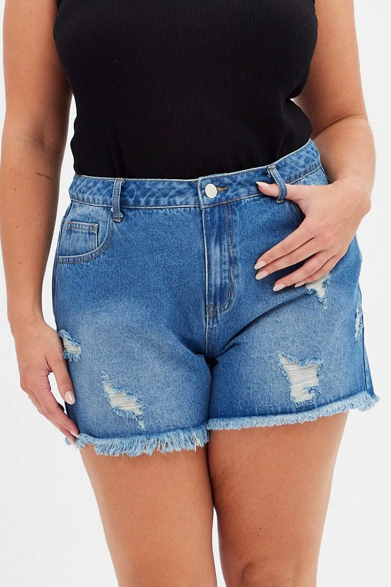 Coastal Chic Layered Clothing Blue Relaxed Denim Shorts High Rise