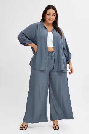 Quick drying material Trendy Design Grey Wide Leg Pants High Rise