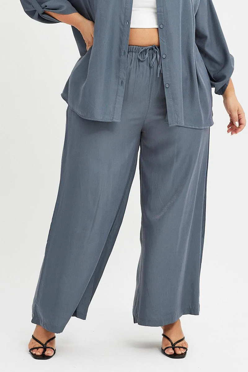 Tear Resistant Design Grey Wide Leg Pants High Rise