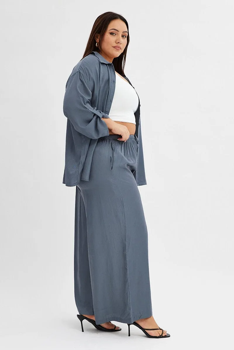 Breathable fabric Grey Wide Leg Pants High Rise