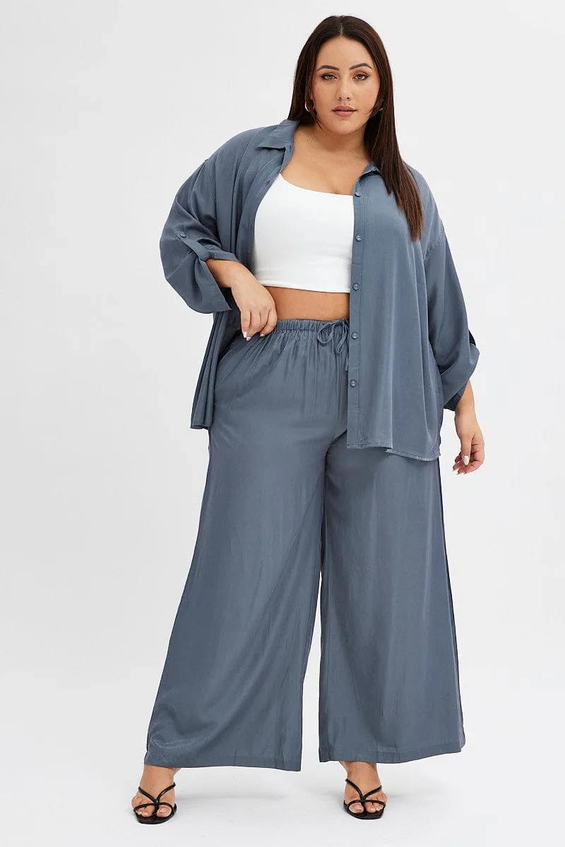 Detachable belt Perfect Fit Grey Wide Leg Pants High Rise