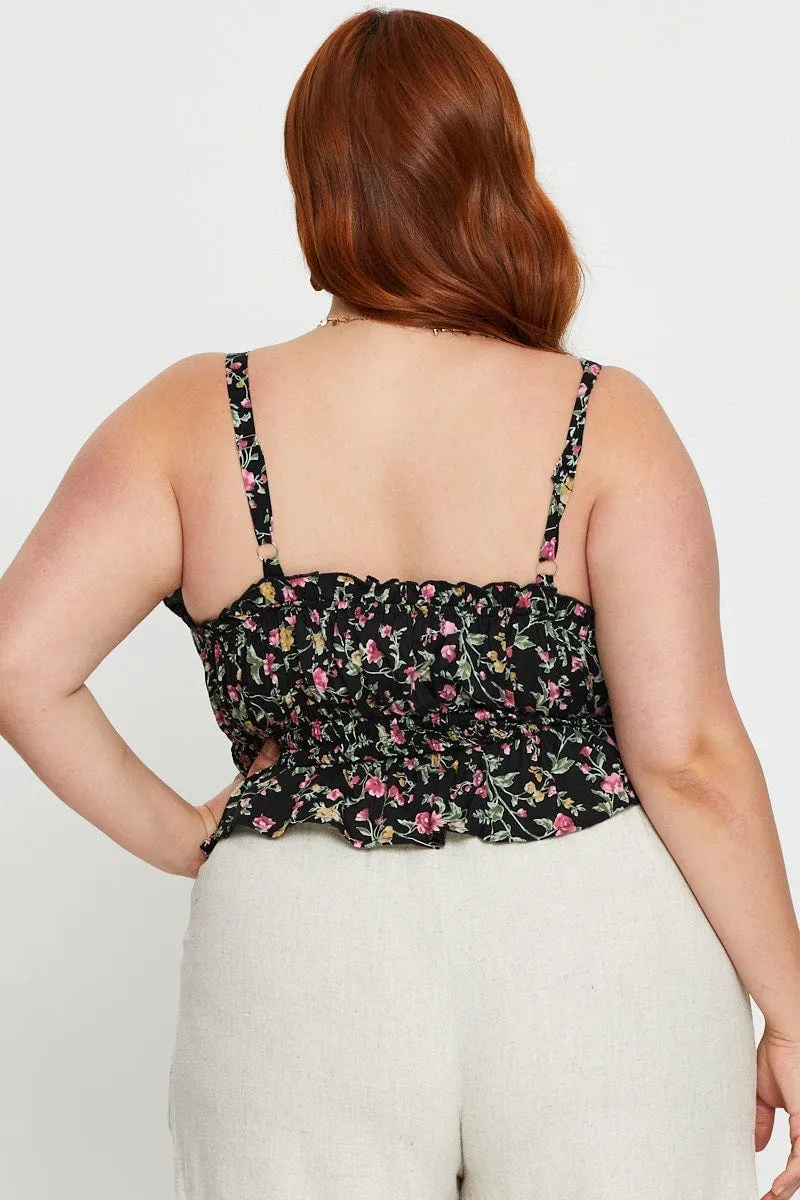 Geo Print Crop Singlet Top Shirred Waist FadeResistantColors