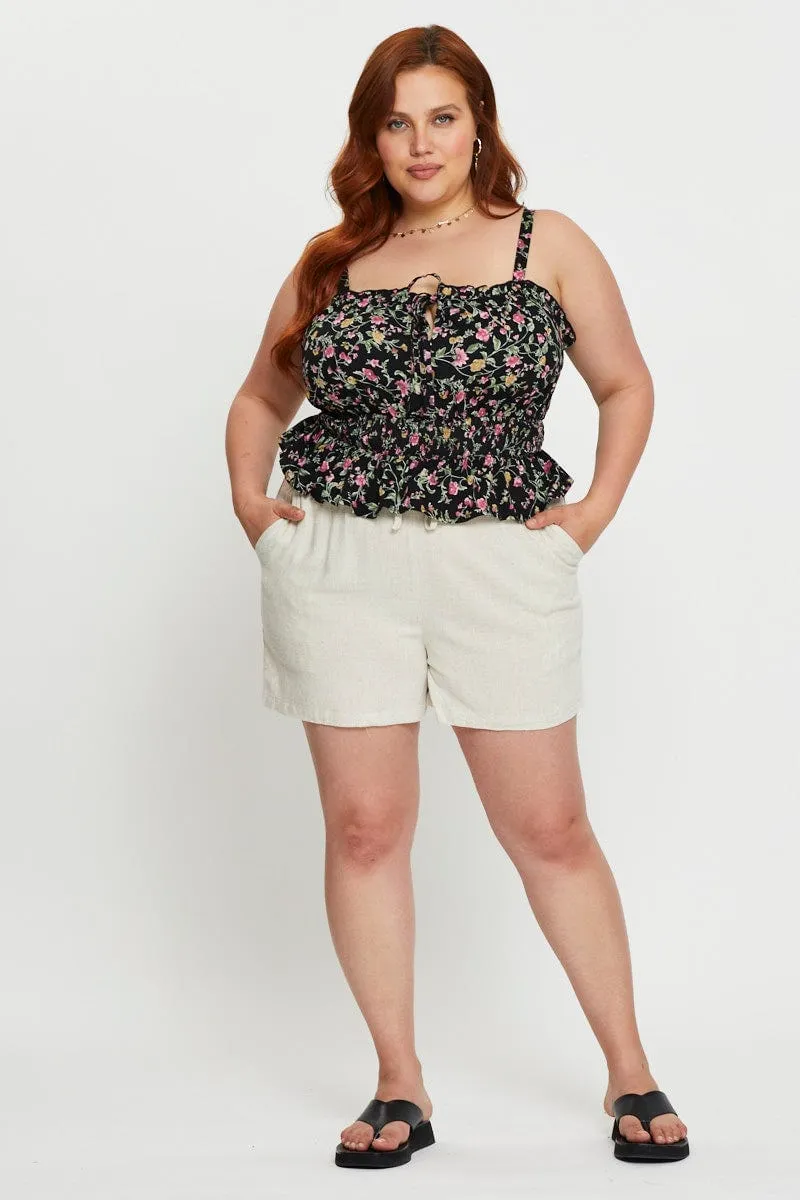 Opaque Core Geo Print Crop Singlet Top Shirred Waist