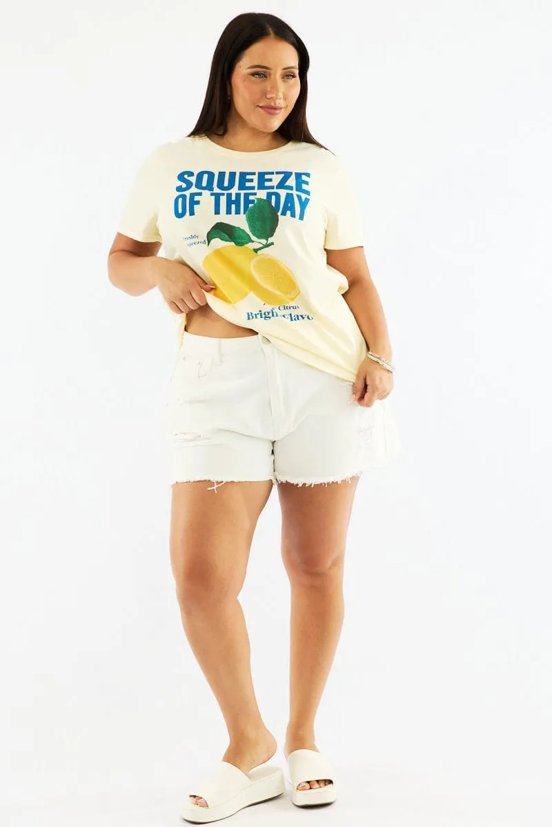 Yellow Graphic T Shirt Short Sleeve Crew Neck mix and match