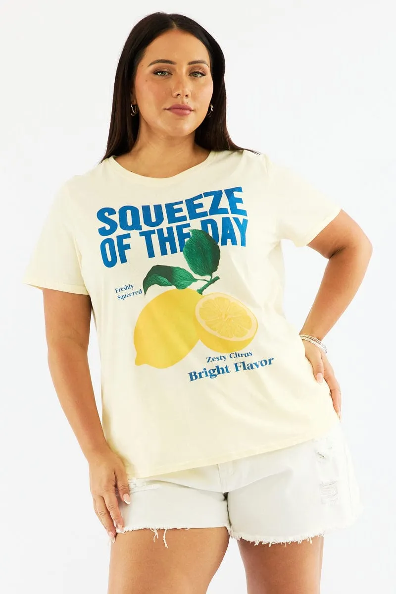 Easy Style Light Comfort Style Yellow Graphic T Shirt Short Sleeve Crew Neck