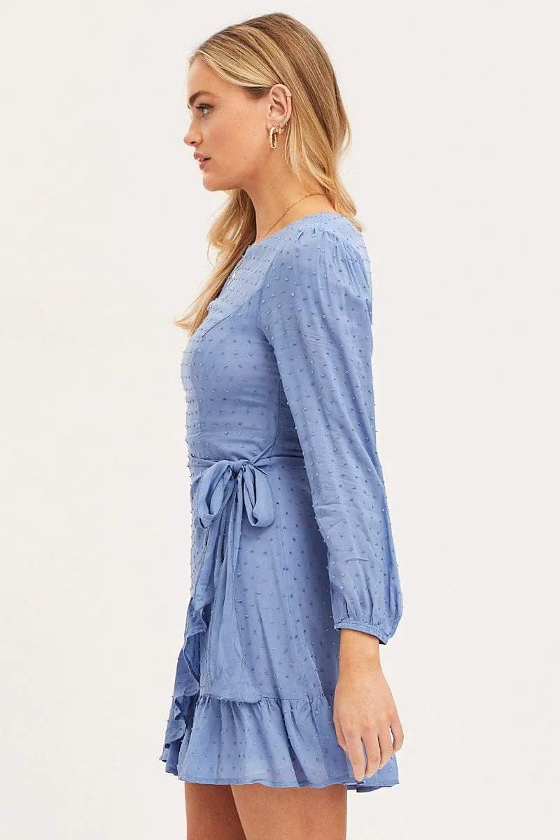 Blue Mini Dress Long Sleeve Bodycon Heat Light