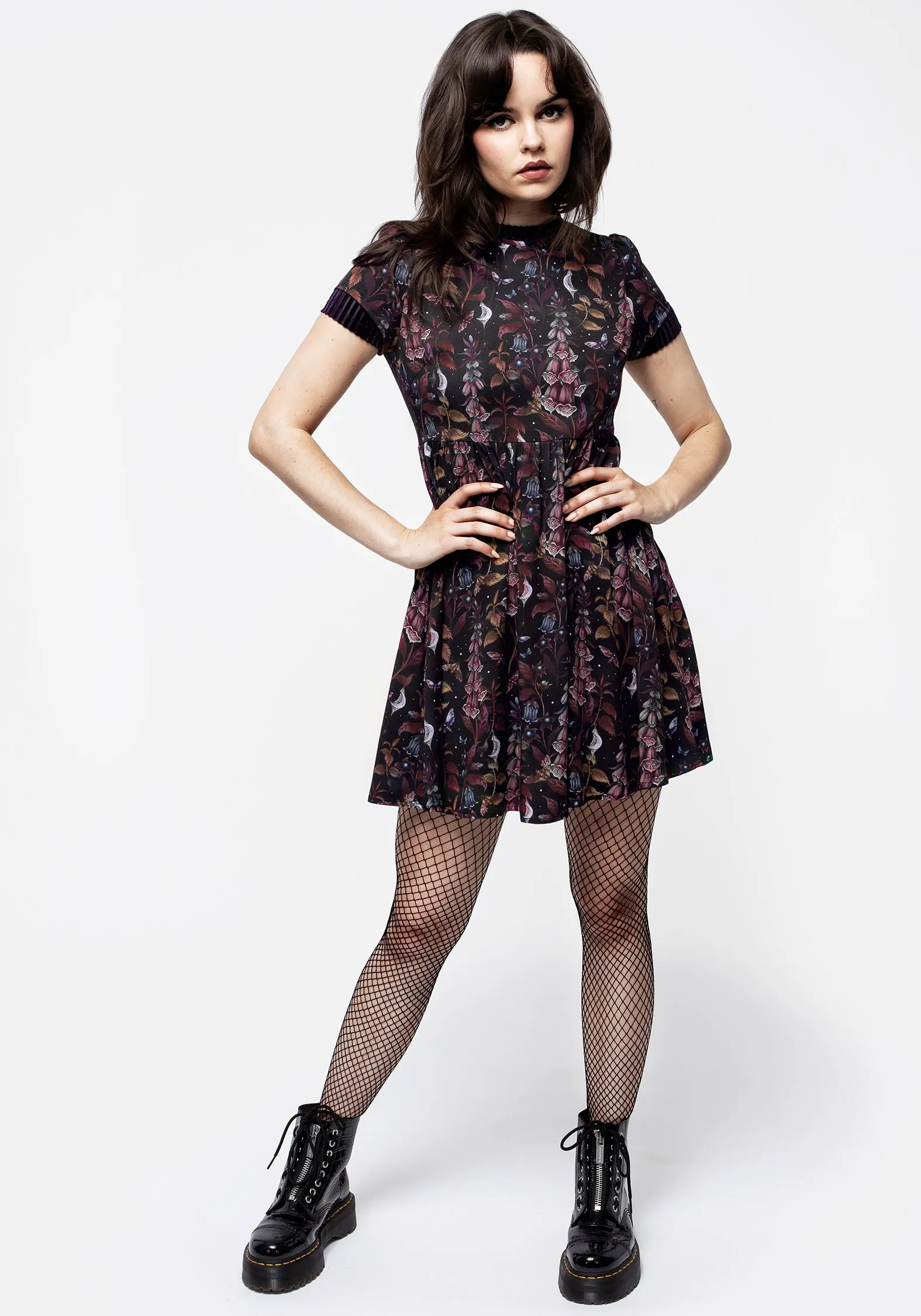 No Ride Up Quick Glam Foxglove Mini Skater Dress