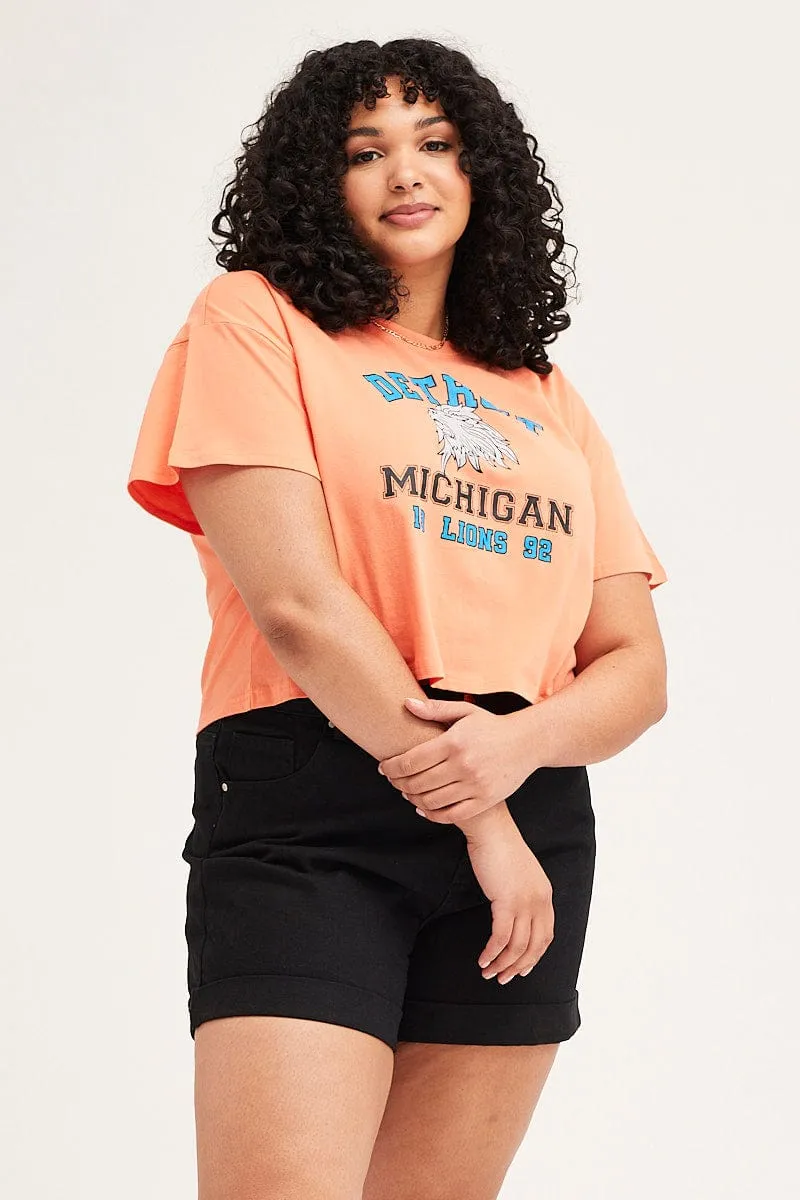 Office Attire LongLastingColor Orange Short Sleeve Crop T-shirt