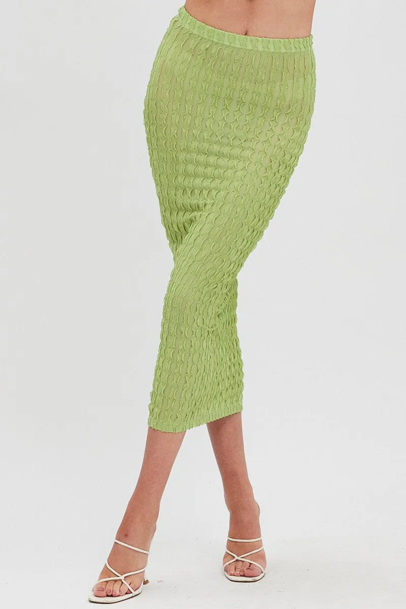 Mood Dressing Green Textured Midi Skirt