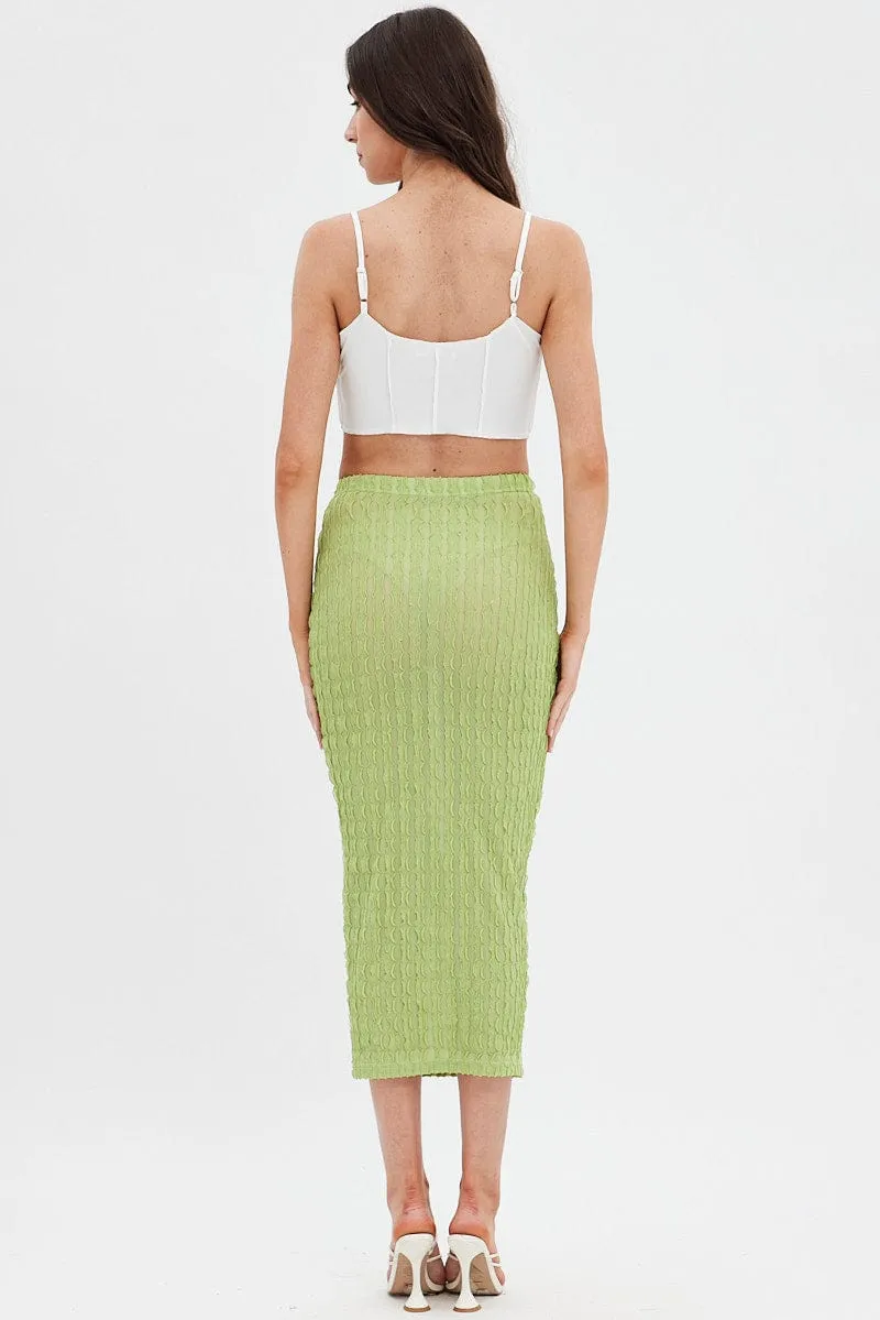 All Day Tassel accents Green Textured Midi Skirt
