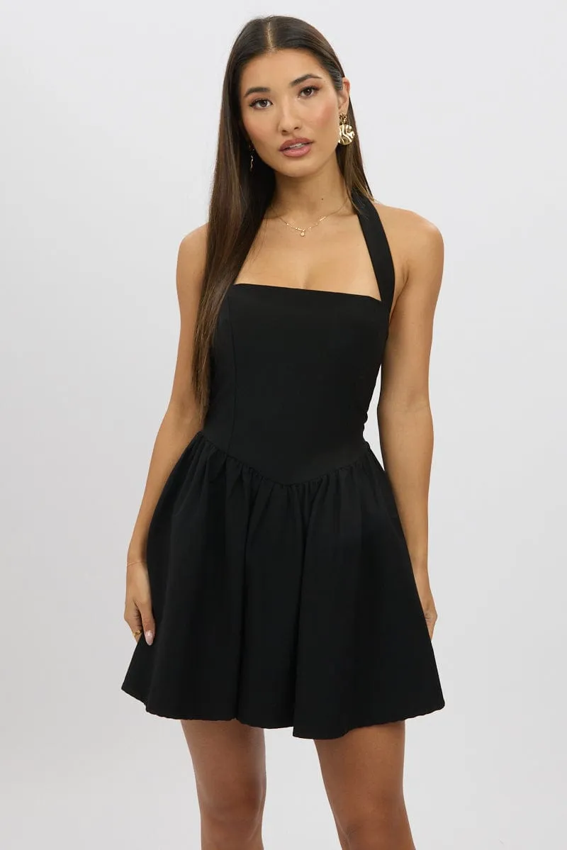 Style Beat All Day Comfort Black Halter Neck Mini Dress