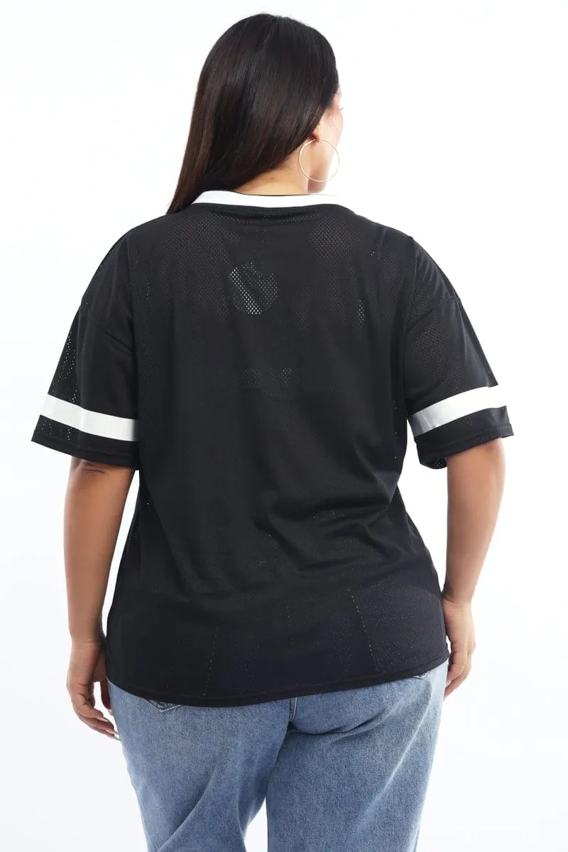loose fitting Essential Style Wear Black Graphic T-shirt Short Sleeve V-neck