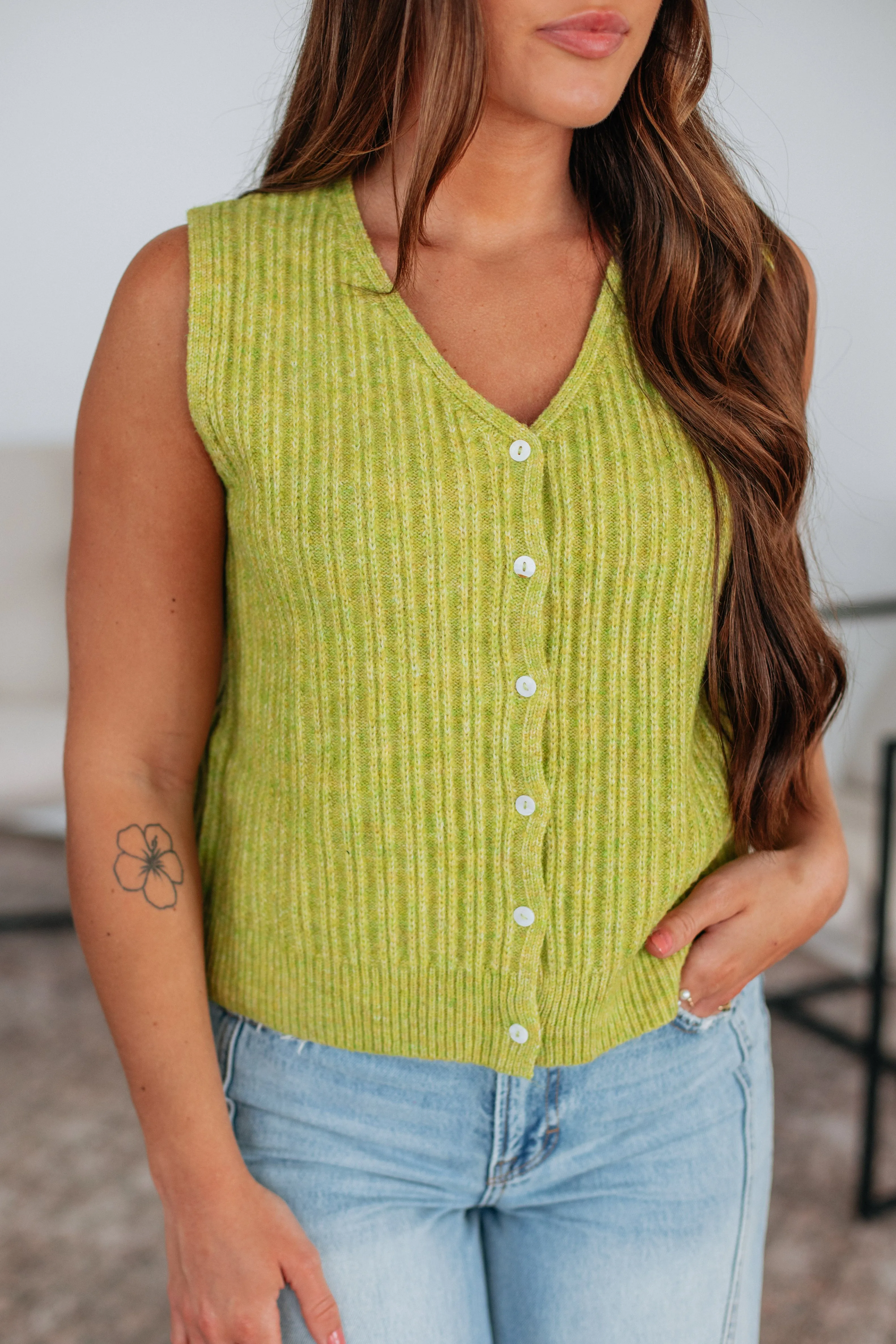 Cozy Thermal Knit Essentials Mina Sweater Vest - Lemongrass