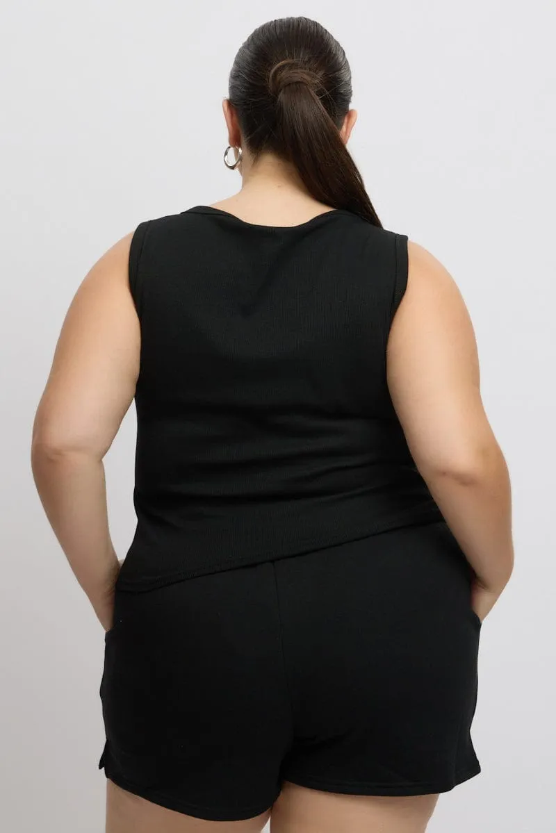 Black Tank Top Scoop Neck Button Down Stylish Jumper