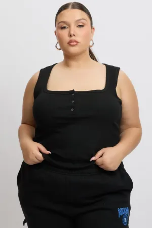 Creative Glow MultiPurposePockets Black Tank Top Scoop Neck Button Down