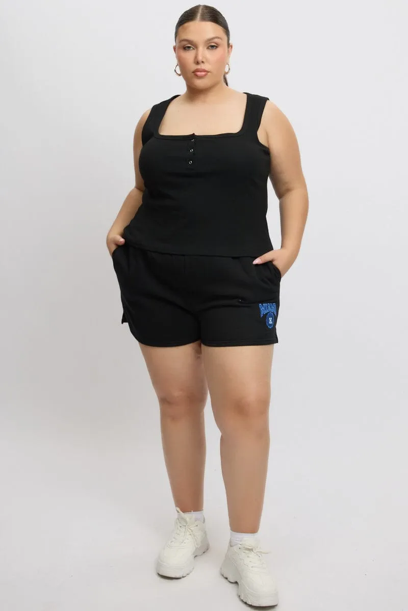 Comfortable Outfit Active Gear Black Tank Top Scoop Neck Button Down
