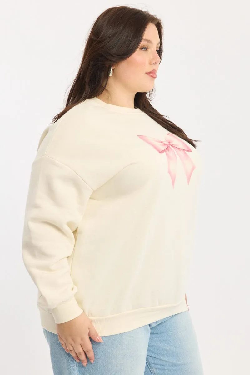 White Sweatshirt Long Sleeve Crew Neck product mountain style allure Sporty Comfort