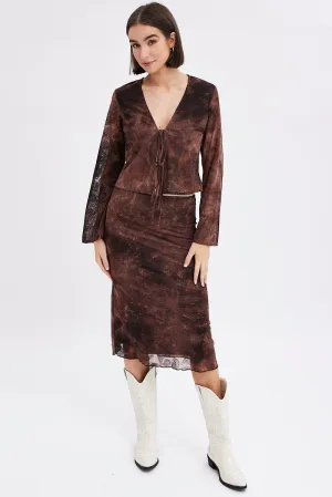 Red Paisley Midi Skirt High Rise Fit & Flare Mesh Lined Subtle Detail