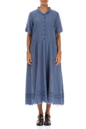 DoubleLayerReinforcement AntiSnag Threading Peter Pan Collar Raw Hem Blue Nova Linen Dress