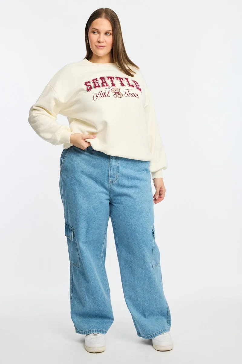 Timeless Minimal goes with shorts White Sweatshirt Long Sleeve