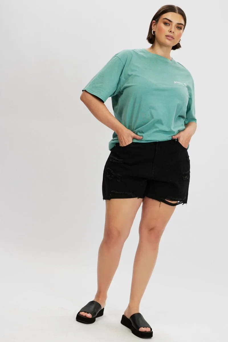 Green Graphic T Shirt Short Sleeve Crew Neck Fashion Must-Have