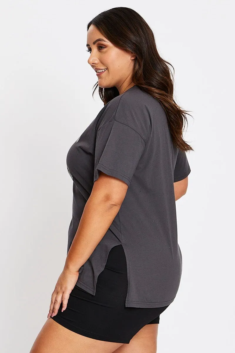 informal gathering Grey Short Sleeve Vintage Bike Side Split T-shirt