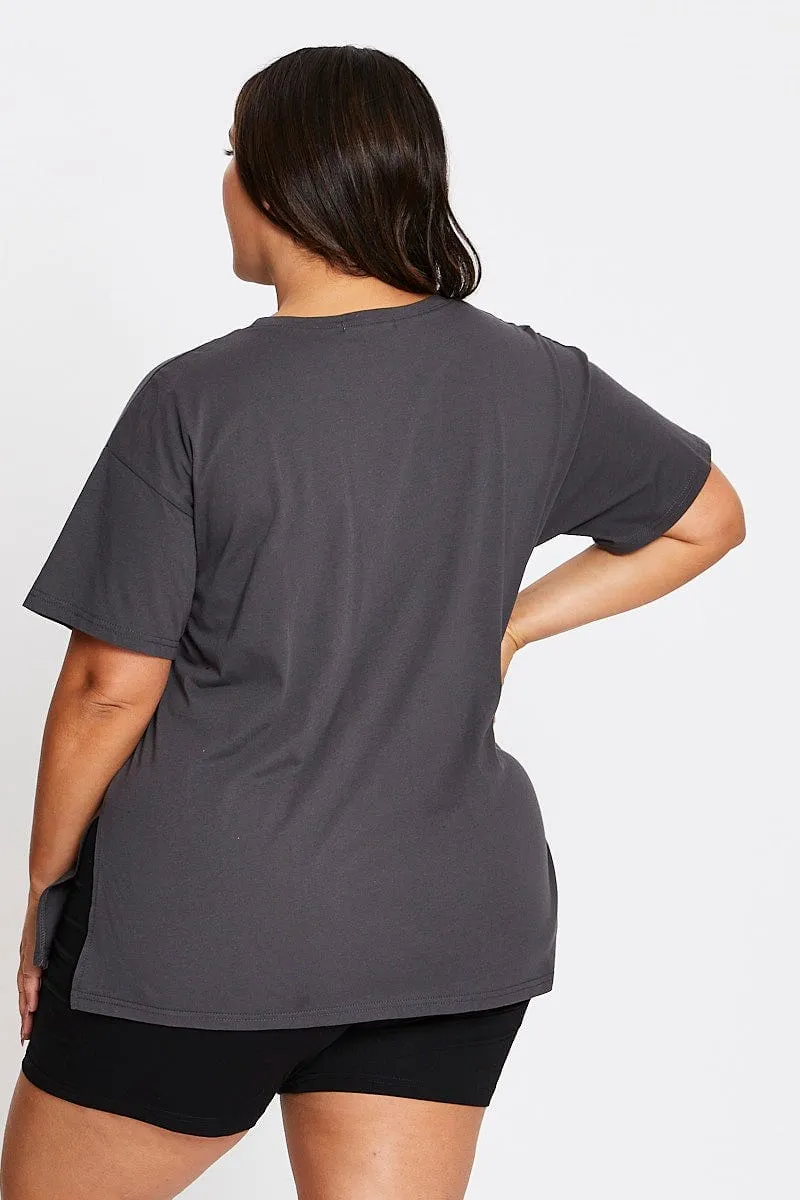 Breathable Essentials Grey Short Sleeve Vintage Bike Side Split T-shirt