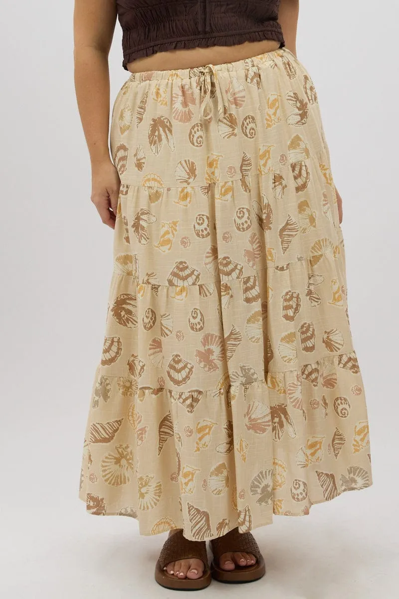 Easy Comfort Refined Mood Beige Abstract Tiered Tie Waist Maxiskirt