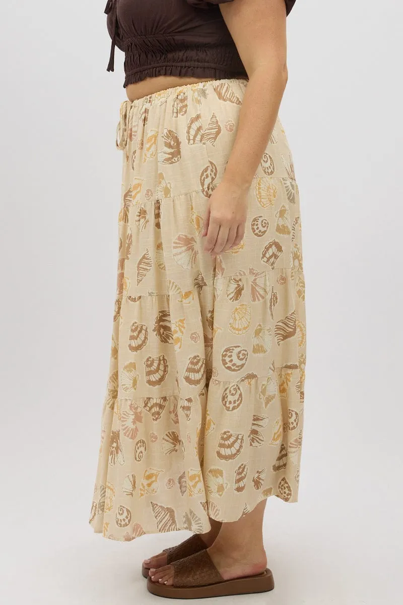 Beige Abstract Tiered Tie Waist Maxiskirt hypoallergenic material Comfort First