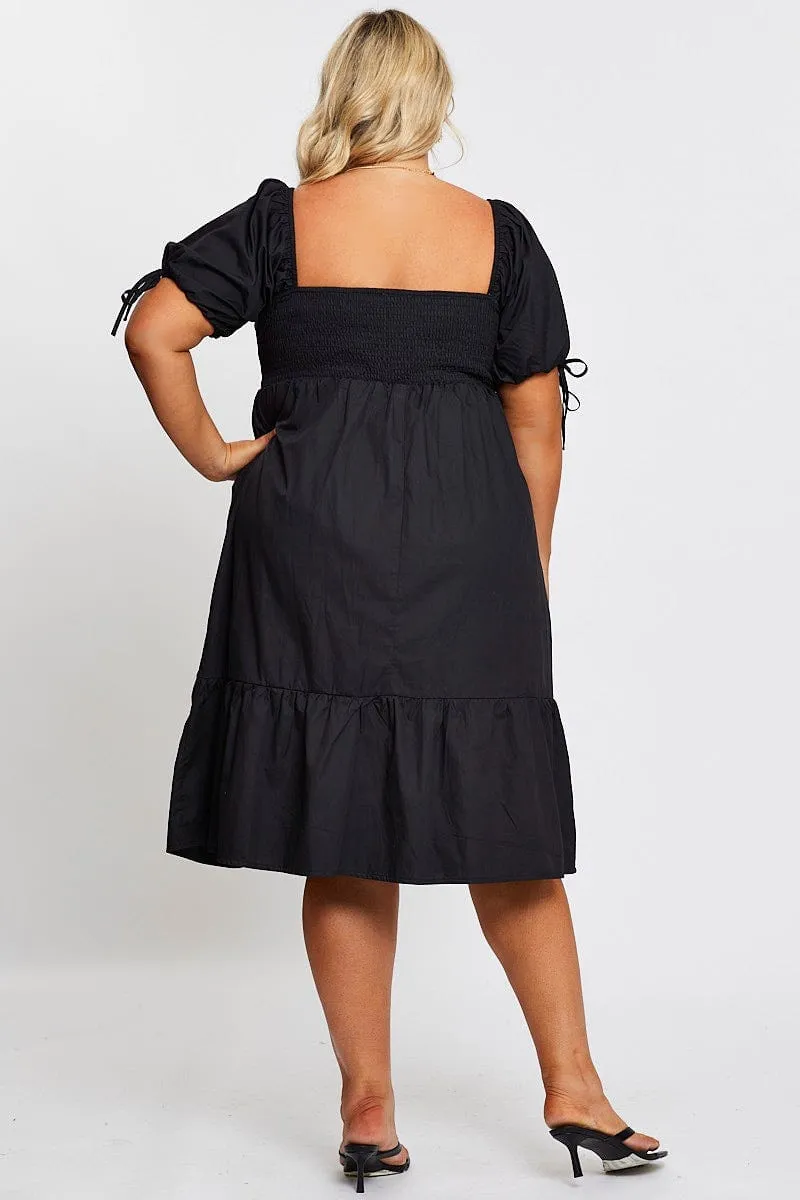 Black Short Puff Sleeve Black Bust Detail Dress Tall Frame Harbor Dock