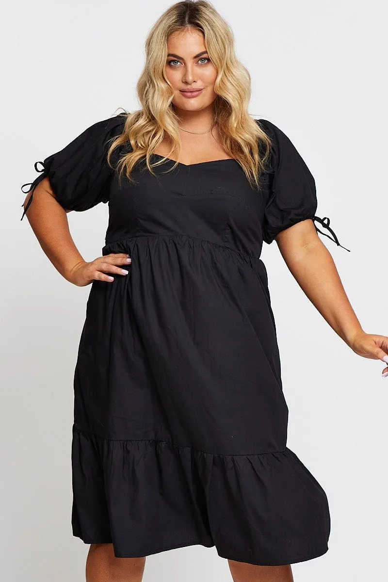 Black Short Puff Sleeve Black Bust Detail Dress Travel Light Storm Sky
