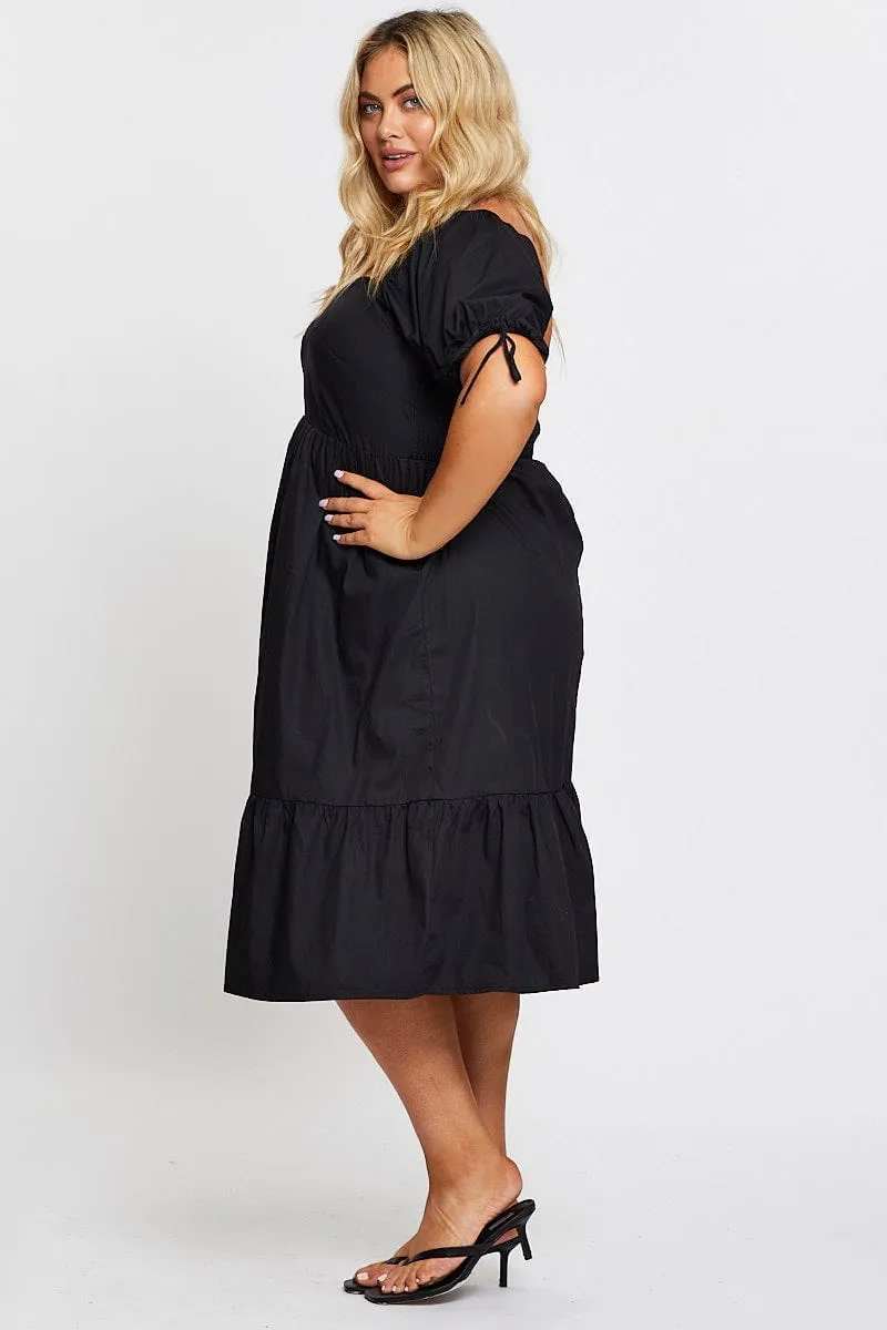 Black Short Puff Sleeve Black Bust Detail Dress Chic everyday outfit