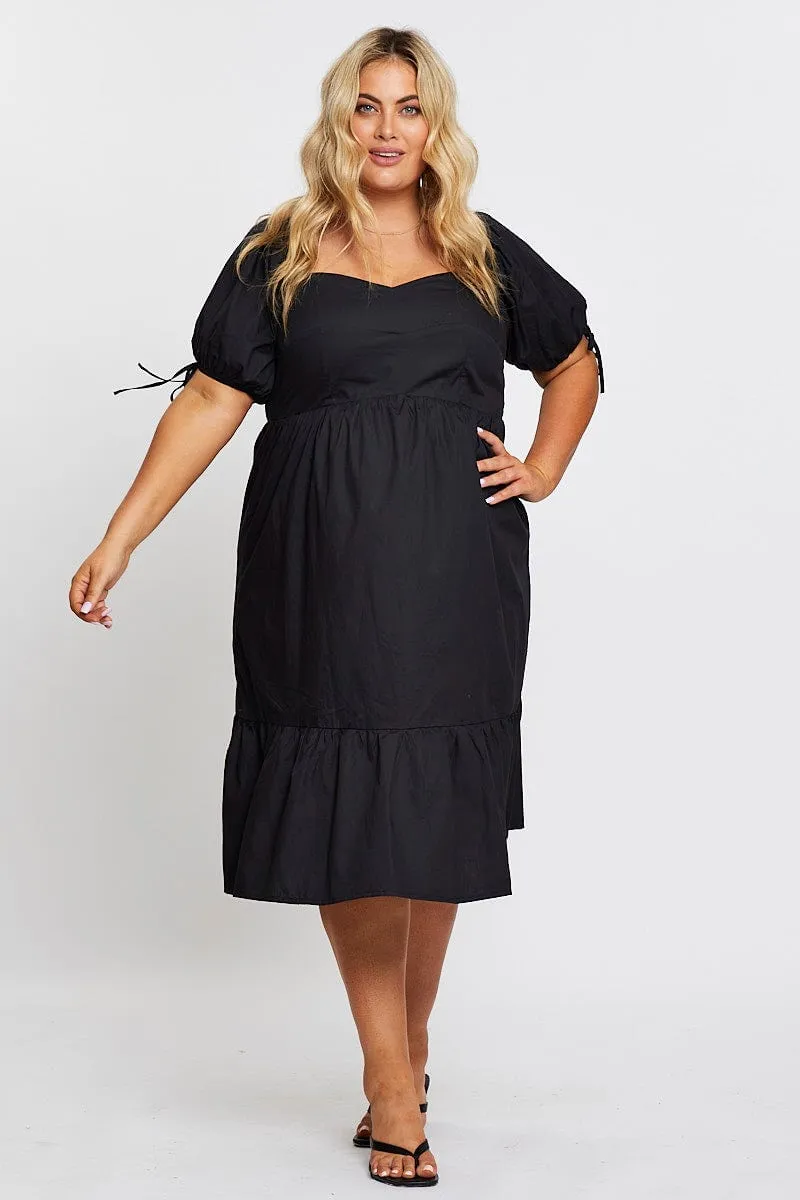 Black Short Puff Sleeve Black Bust Detail Dress Sun shield