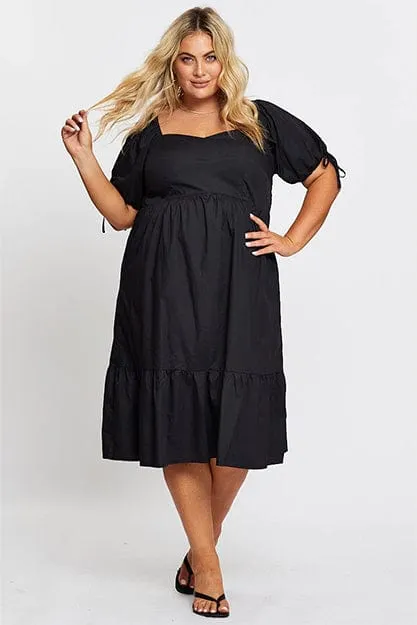 Emerald Glow Palace View Black Short Puff Sleeve Black Bust Detail Dress