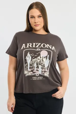 Microfiber texture Grey Graphic T-shirt Short Sleeve Crew Neck