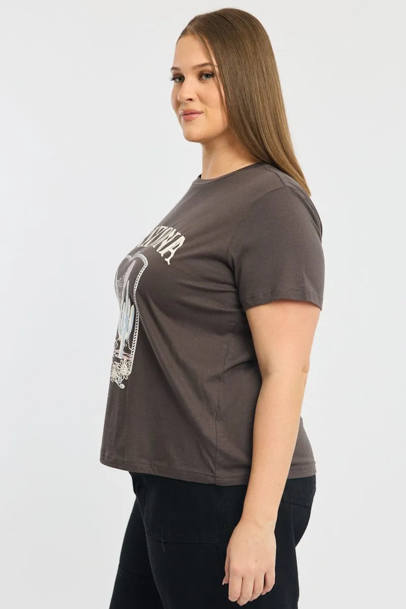 Light and Fresh Everyday Outfit Grey Graphic T-shirt Short Sleeve Crew Neck